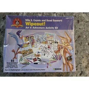 1998 Road Runner Wile E Coyote Wipeout Activity Kit NIB BoxBent Art Games Puzzle